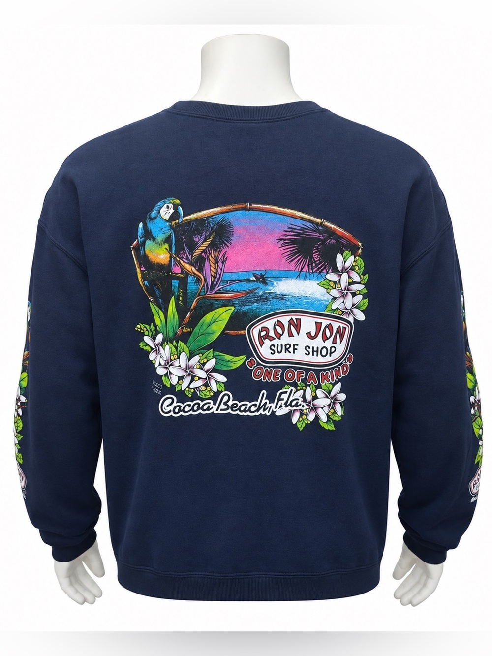 Vintage Ron Jon Surf Shop Cocoa Beach Blue Double Sided Graphic Sweatshirt XL